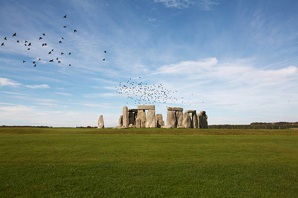 Birds over Stonehenge stock photo