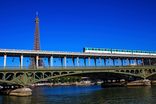 Bir-Hakeim bridge in Paris with the Eiffel Tower behind it