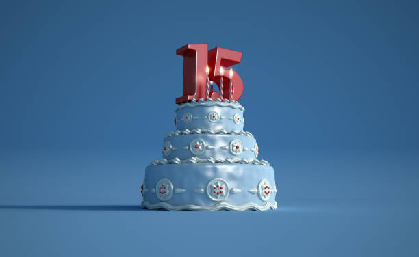 Birthday cake fifteenth anniversary stock photo
