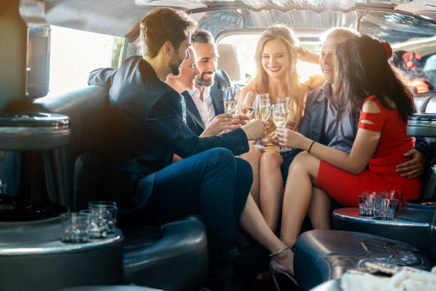 Birthday party in a limo stock photo