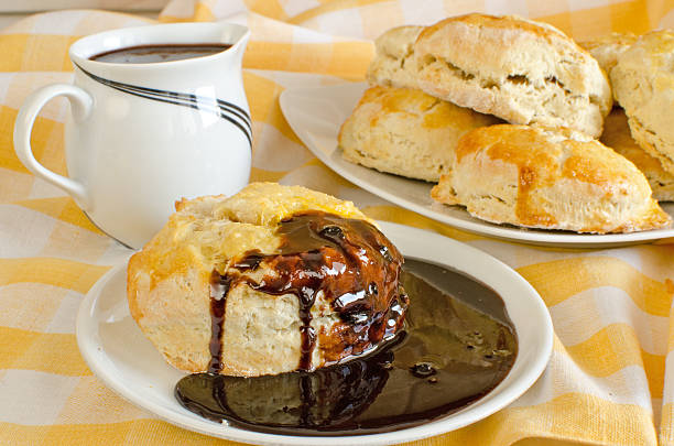 Biscuit with chocolate sauce stock photo