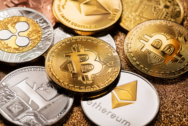 Bitcoin and alt coins cryptocurrency stock photo