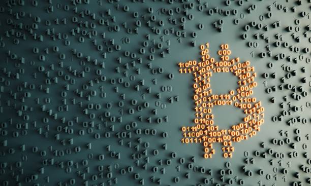 Bitcoin Concept With Binary Codes Bitcoin symbol with binary codes. (3d render) bitcoin stock pictures, royalty-free photos & images