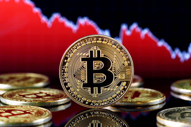 Bitcoin falling down stock photo