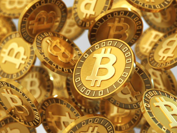 Bitcoin Concept. 3D render bitcoin and gold stock pictures, royalty-free photos & images