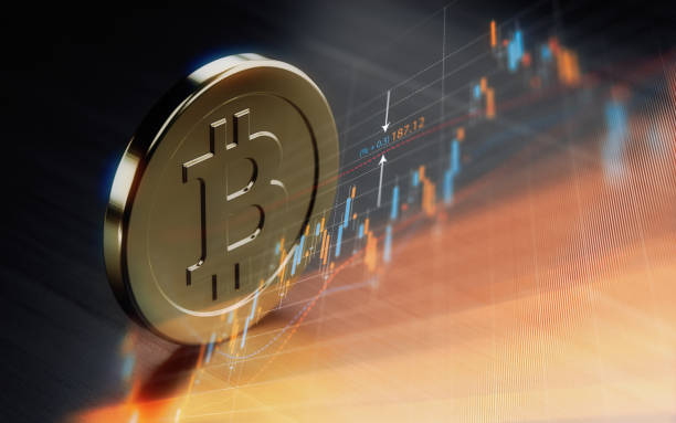 simbolo bitcoin sul grafico finanziario - concetto di criptovaluta - bitcoin foto e immagini stock