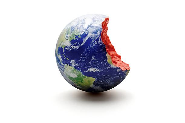 Bitten Earth World globe. Exploitation Environment Concept  eaten stock pictures, royalty-free photos & images