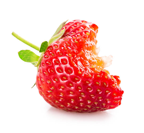 bitten strawberry stock photo