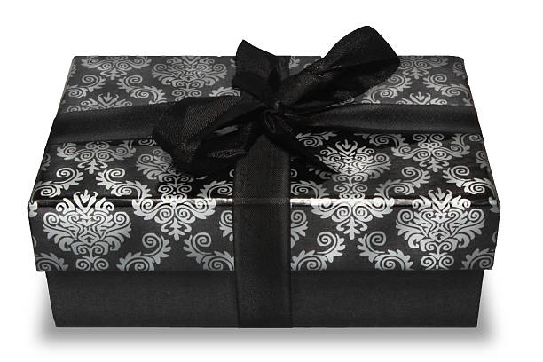 Black and White Gift Box with a Ribbon Bow. stock photo
