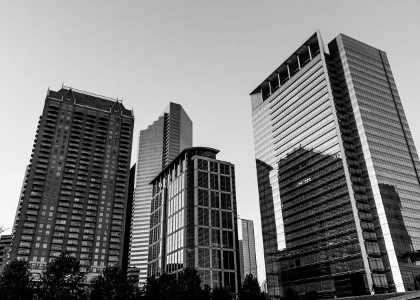 Black and white photo of downtown Houston stock photo