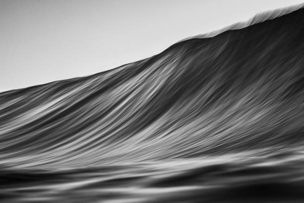 Black and white slow shutter of wave rising on oceans surface stock photo