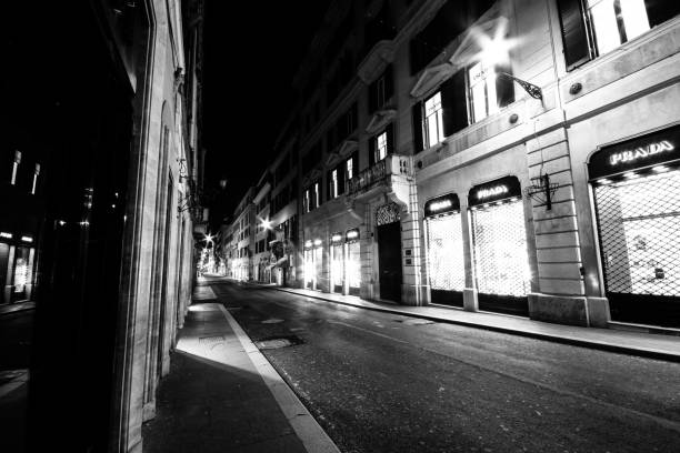Black and white street Photography :  Empty streets in rome stock photo