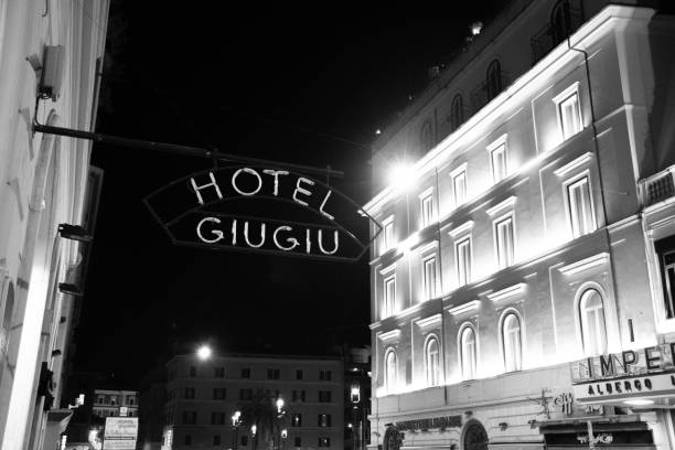 Black and white street Photography :  Hotel Giugiu stock photo