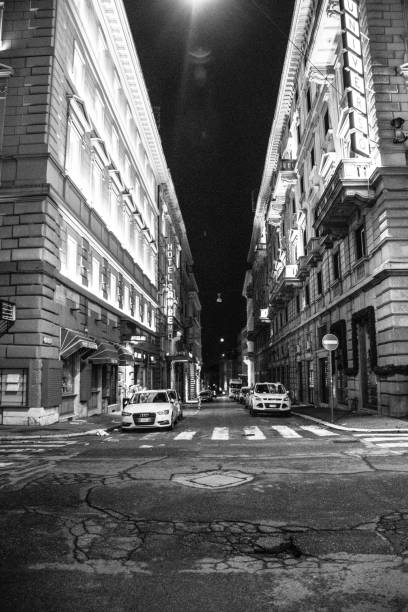 Black and white street Photography :  Quiet roman streets stock photo