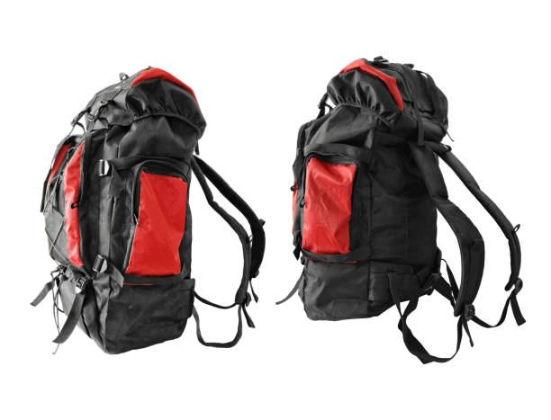 Black backpack with red accents. stock photo