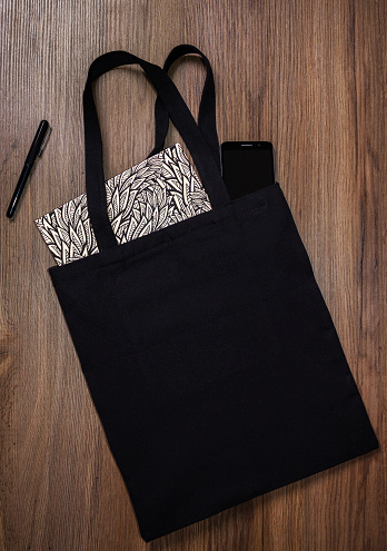 Download Black Blank Cotton Eco Tote Bag Design Mockup Stock Photo ...