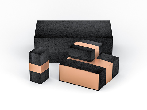 Download Black Boxes Mockup For Branding With Golden Label In White ...
