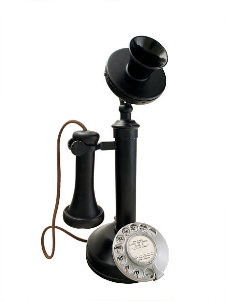 Black candlestick phone with metal dial stock photo