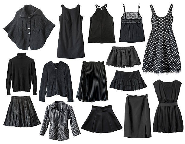 Black clothes Set of black female clothes isolated over white blouse stock pictures, royalty-free photos & images