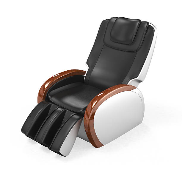 Black, comfortable, leather chair isolated on white stock photo