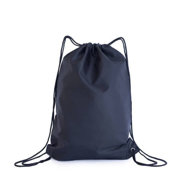 preto modelo de pacote do cordão, saco para sapatos esporte isolados no branco - mochila bolsa - fotografias e filmes do acervo