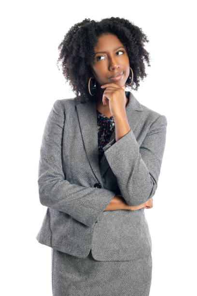 Black Female Businesswoman Thinking or Brainstorming stock photo