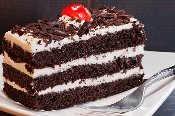 Black forest cake close up stock photo