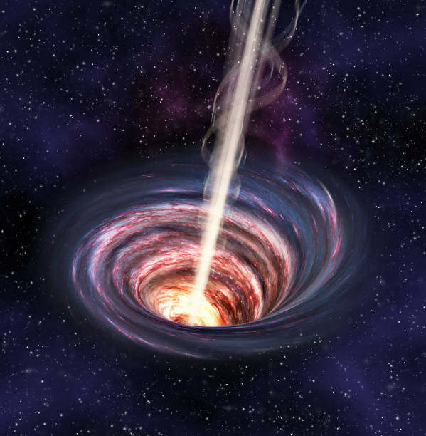 черная дыра в туманности, гравитационное поле с энергетическим лучом - black hole стоковые фото и изображения