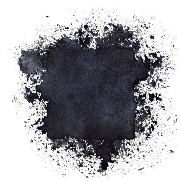 black ink square with splashes - manchado sujo imagens e fotografias de stock