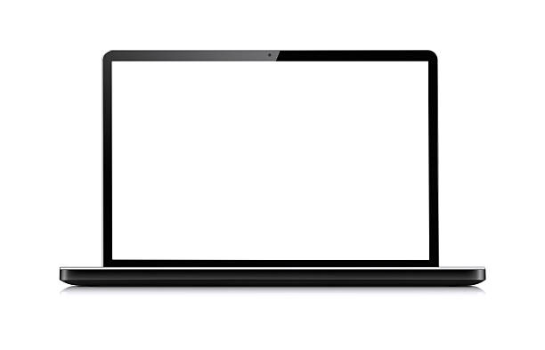 Black Laptop generic black portable computer with clipping path. Front view, low angle. Clipping path for the laptop and screen. Very large depth of field. universal studio stock pictures, royalty-free photos & images
