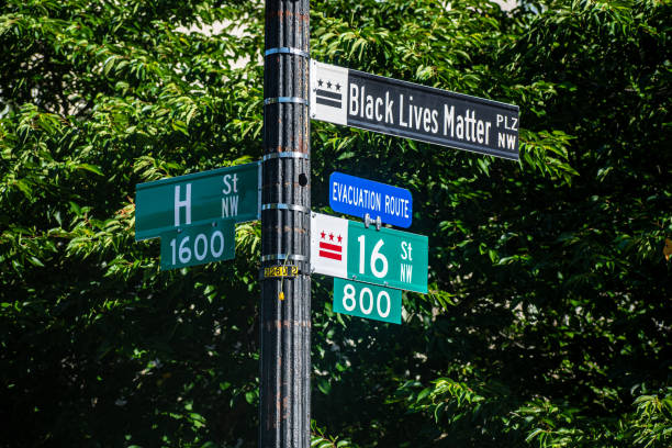 Black Lives Matter Plaza Street Signs Washington, DC, USA, June 8 2020. Black Lives Matter Plaza at 16th and H Street NW, north of Lafayette Square bowser stock pictures, royalty-free photos & images