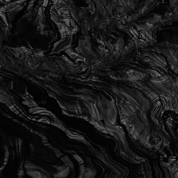 Black Marble Basalt Abstract Background Onyx Coal Frozen Lava Tube Crag Texture Rippled Circle Stone Dirt Night Burnt Knotted Wood Grain Ring Tree Bark Outgrowths Old Brushing Metallic Grooved Pattern Full Frame Fractal Fine Art stock photo