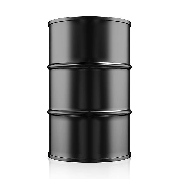 Black Metal Oil Barrel on White Background. stock photo