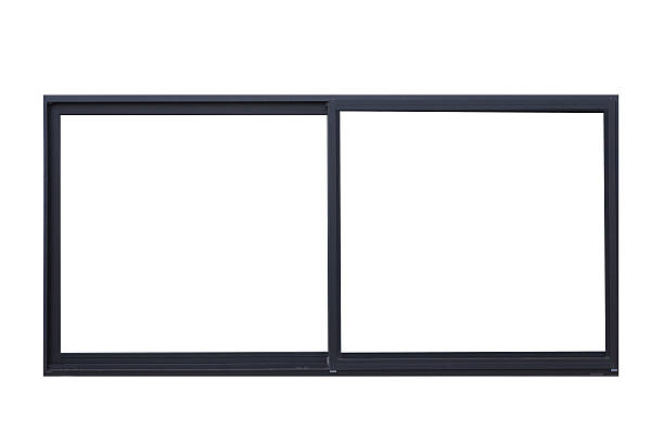 Black metal window frame isolated on white background stock photo