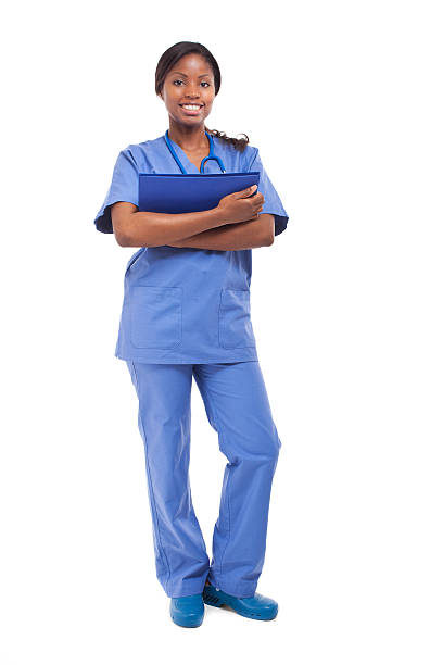 black nurse isolated on white - afro amerikaanse etniciteit stockfoto's en -beelden
