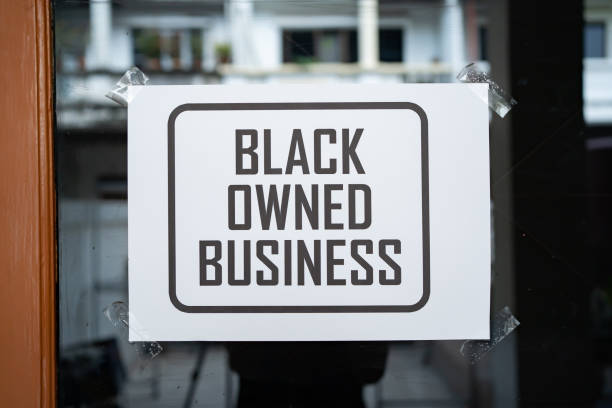 Black owned business sign stock photo