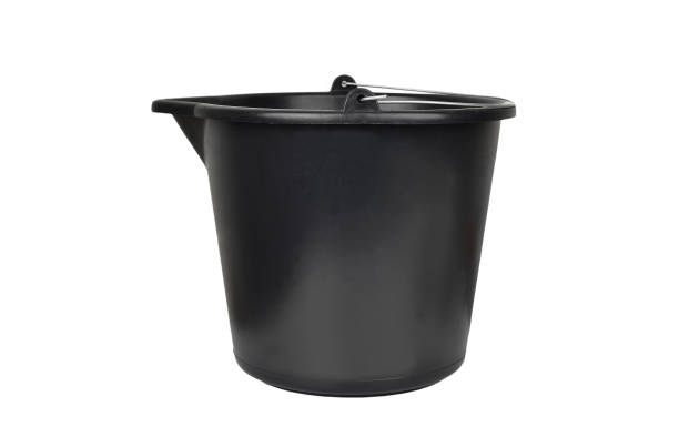 Black plastic bucket stock photo