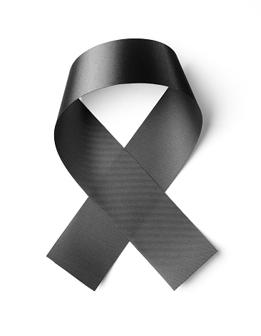 Black ribbon isolated on white background Photo High resolution object awareness mourning melanoma concept symbol