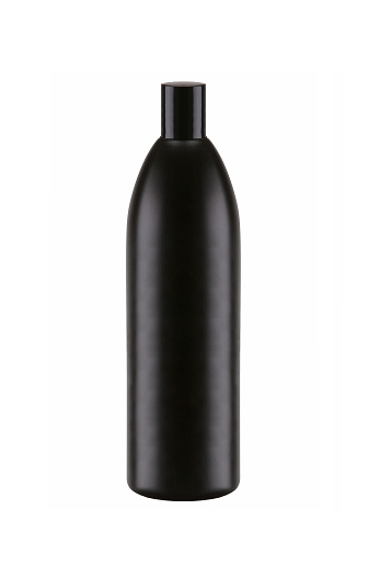Black shower shampoo bottle isolated on white background