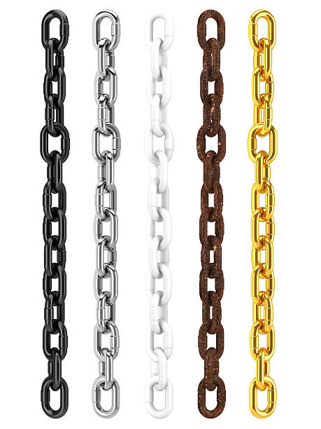 black, silver, white, rusty and gold chains black, silver, white, rusty and gold chains isolated on a white background chain object stock pictures, royalty-free photos & images