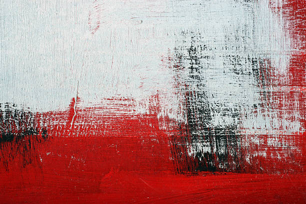 black, white, red acrylic paint on metal surface. brushstroke 2 - abstract red imagens e fotografias de stock
