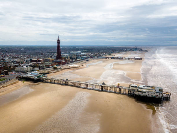 Blackpool skyline view overlooking the beach and town stock photo