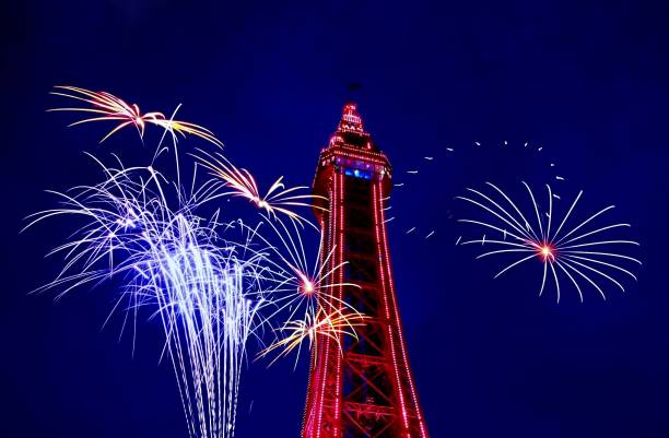 Blackpool  Tower Blackpool tower with fireworks blackpool tower stock pictures, royalty-free photos & images
