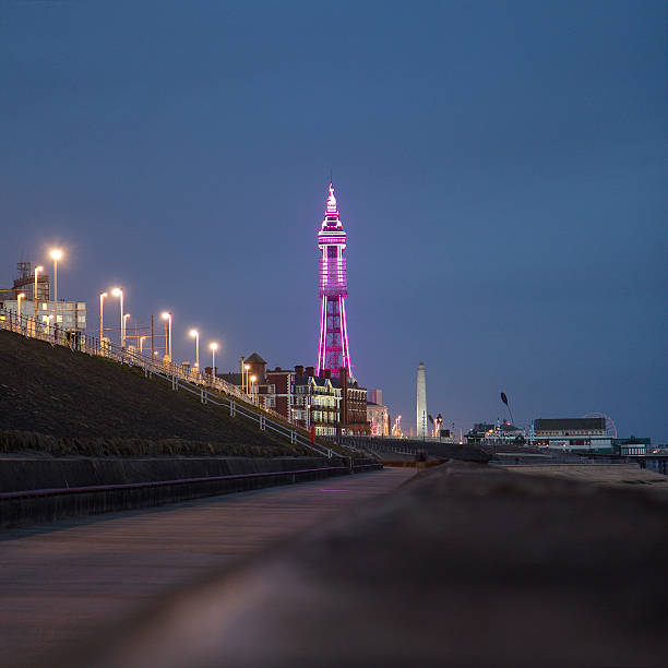 Blackpool Tower Blackpool Tower at Night - Square Format blackpool tower stock pictures, royalty-free photos & images