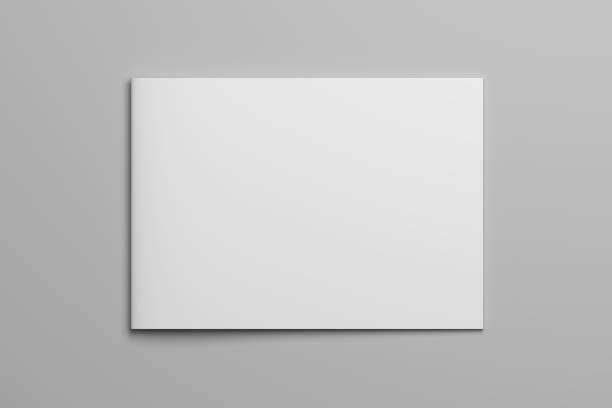 caricatore brochure di rendering 3d vuoto su grigio con percorso di ritaglio n. 7 - composizione orizzontale foto e immagini stock
