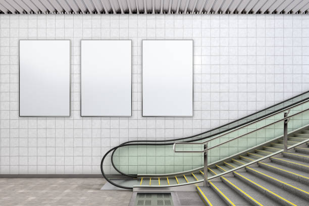 blank advertising poster mockup - stairs subway imagens e fotografias de stock