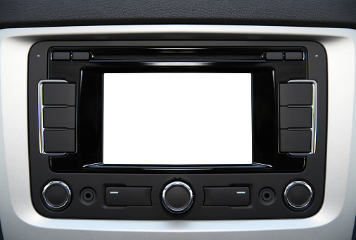 Blank audio and navigation system with cut out white screen and no icons on buttons