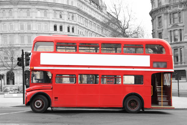 Blank billboard in a London bus Blank billboard in a London bus in Charing cross, London city, United Kingdom double decker bus stock pictures, royalty-free photos & images