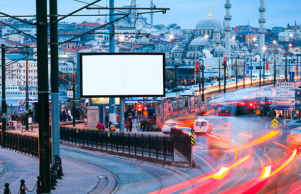 blank billboard  in the street - karaköy istanbul stockfoto's en -beelden