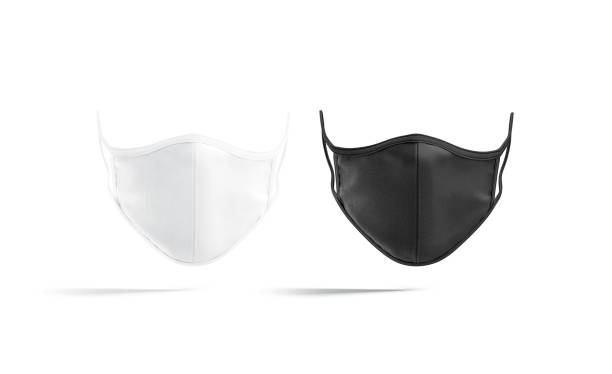 Blank black and white fabric face mask mockup, front view stock photo